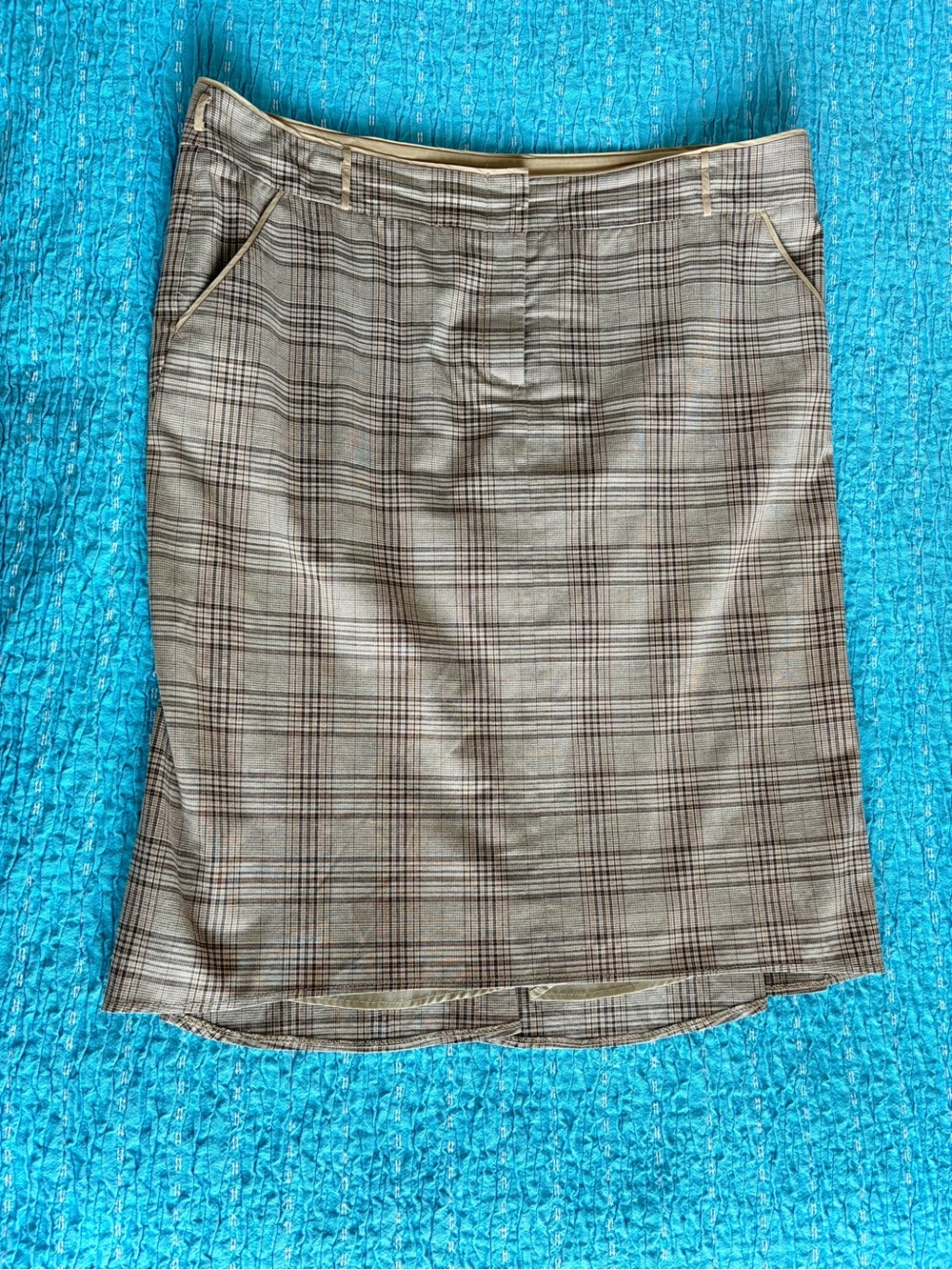 BCBGMaxAzria Plaid Pencil Skirt in Brown & Tan